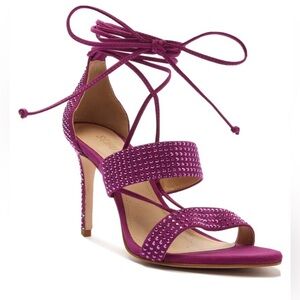 Schutz Sybil Violet Rhinestone Leather  Ankle Tie Sparkle Sandals